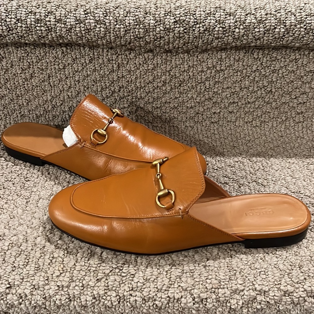 Gucci Malaga Horsebit Cognac Slides/Mules